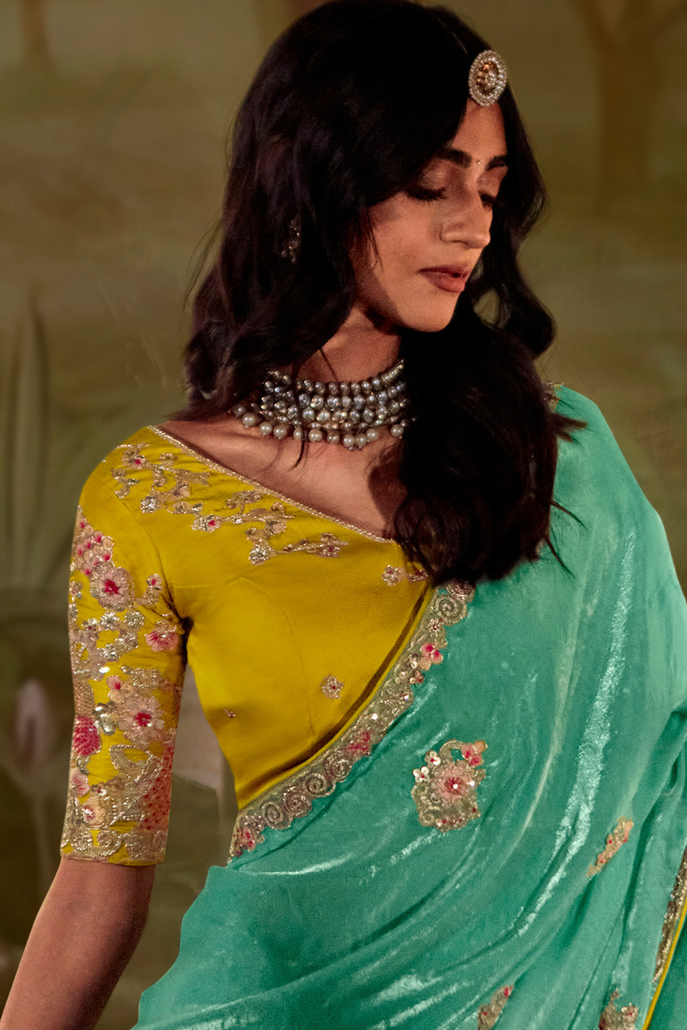 Dolla Silk Embroidered Wedding Saree with Contrast Blouse Design