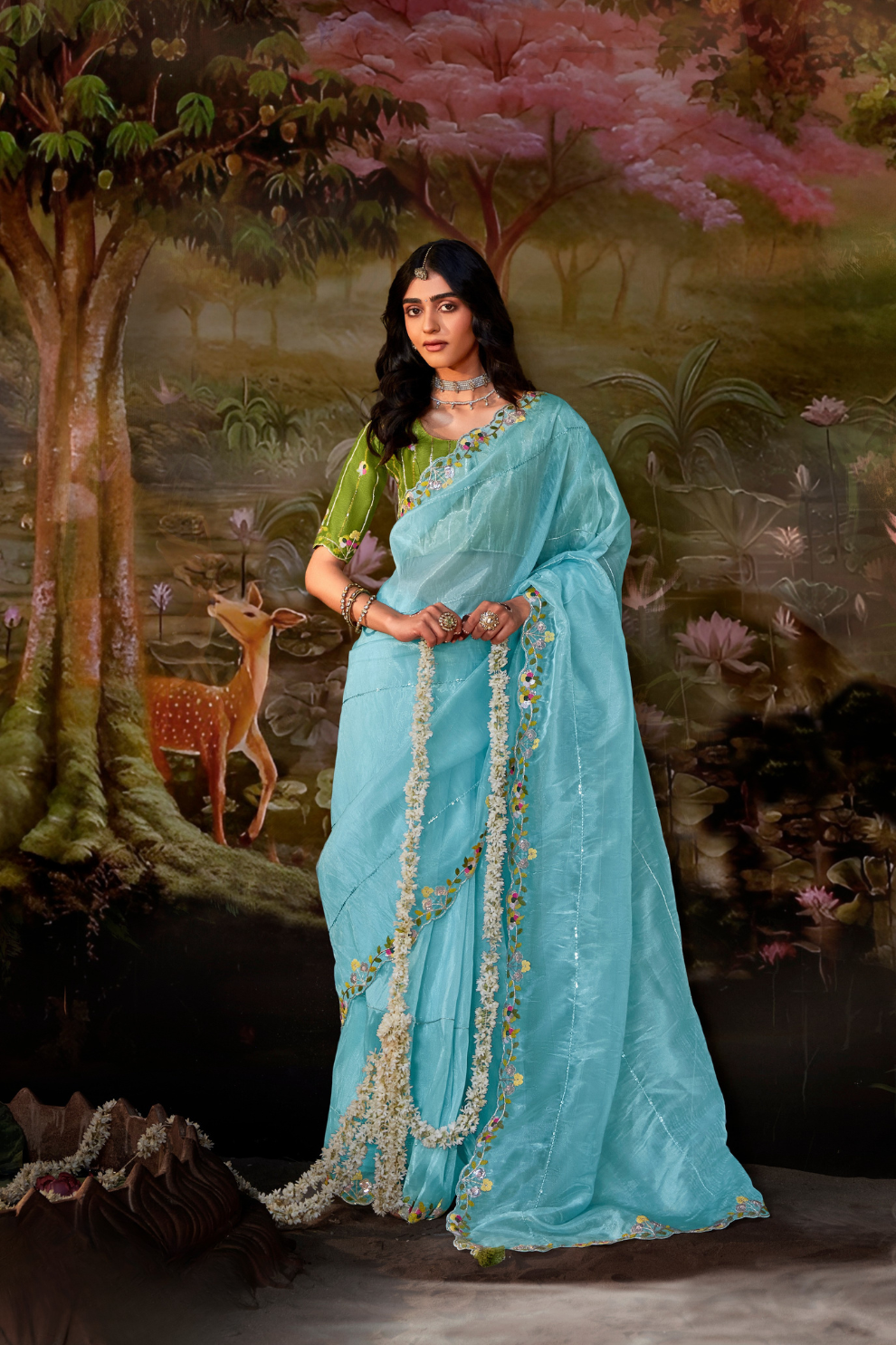 Dolla Silk Embroidered Wedding Saree with Contrast Blouse Design