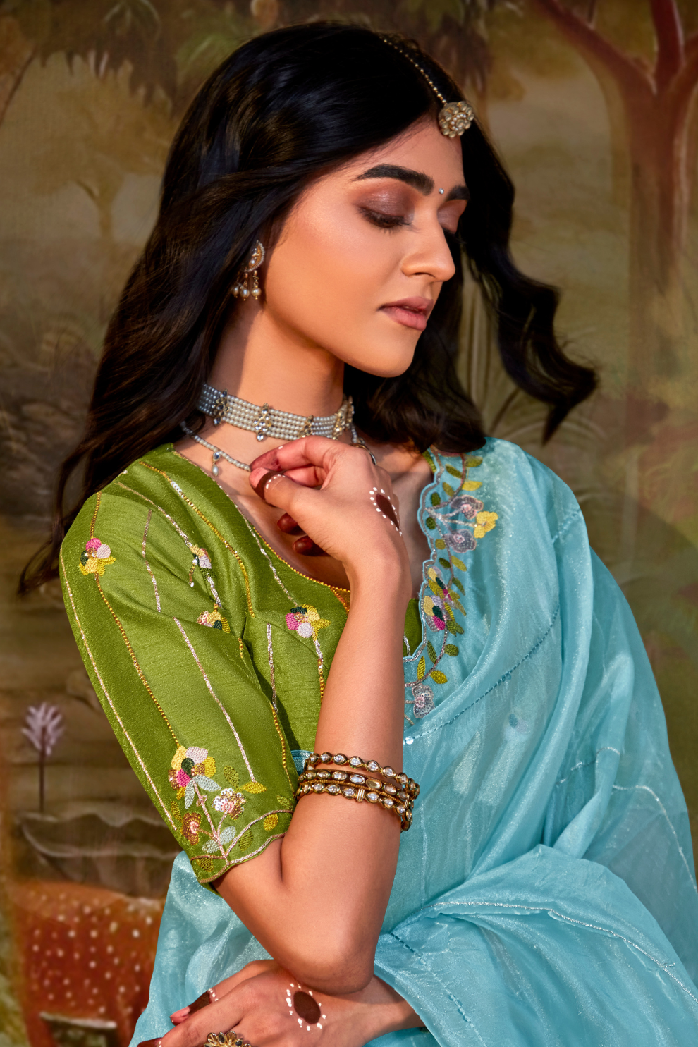 Dolla Silk Embroidered Wedding Saree with Contrast Blouse Design