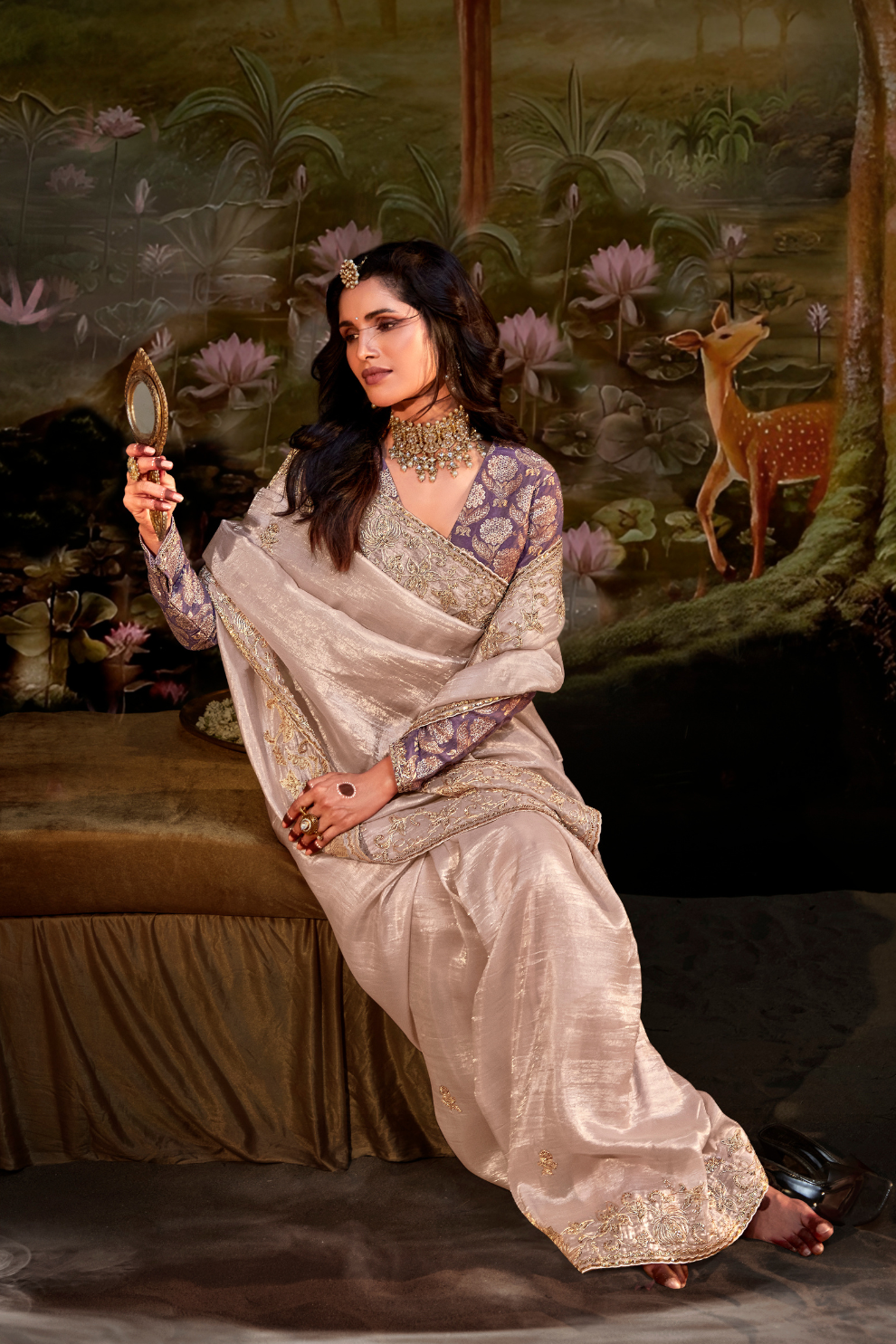 Dolla Silk Embroidered Wedding Saree with Contrast Blouse Design