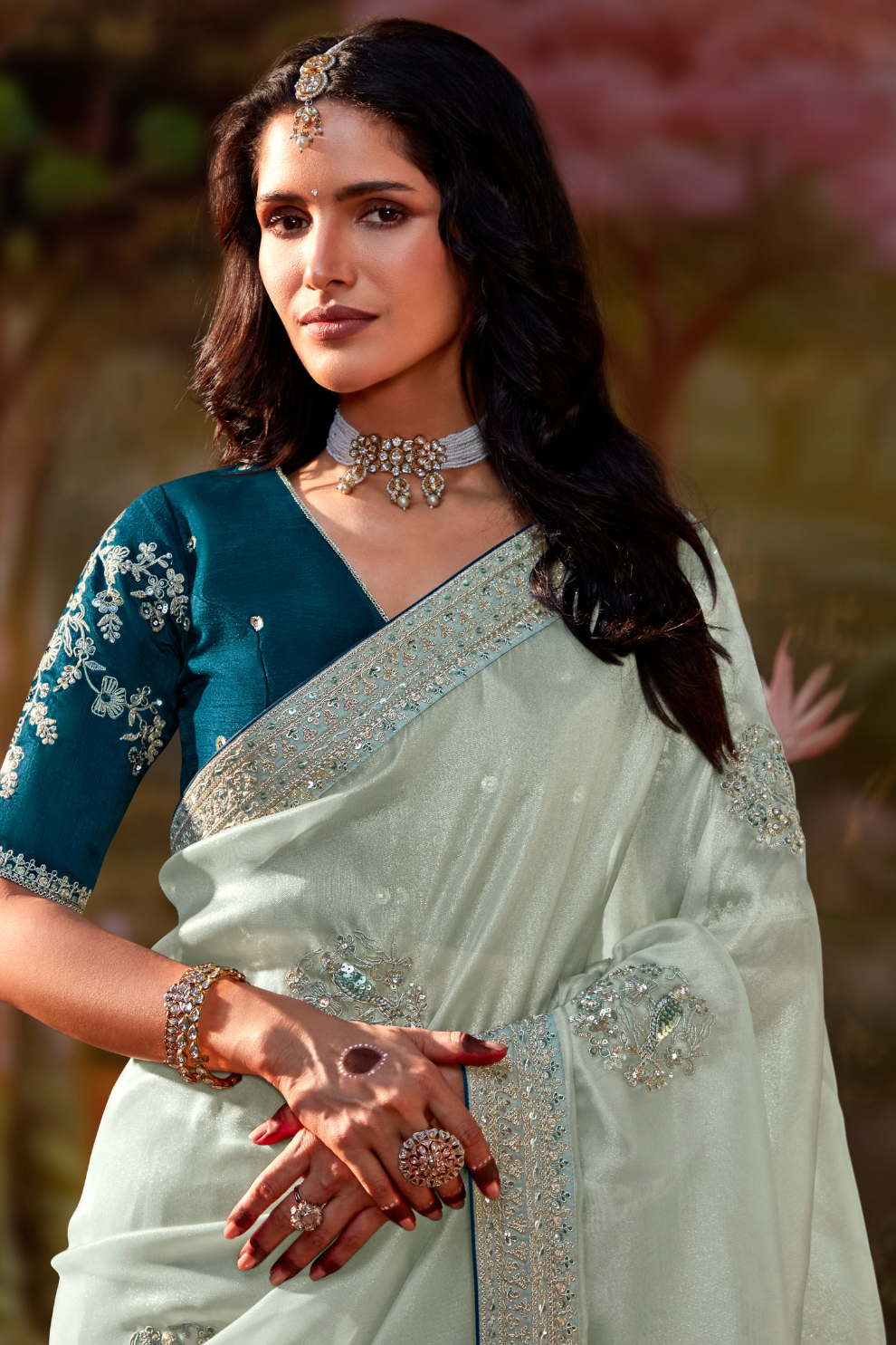 Dolla Silk Embroidered Wedding Saree with Contrast Blouse Design