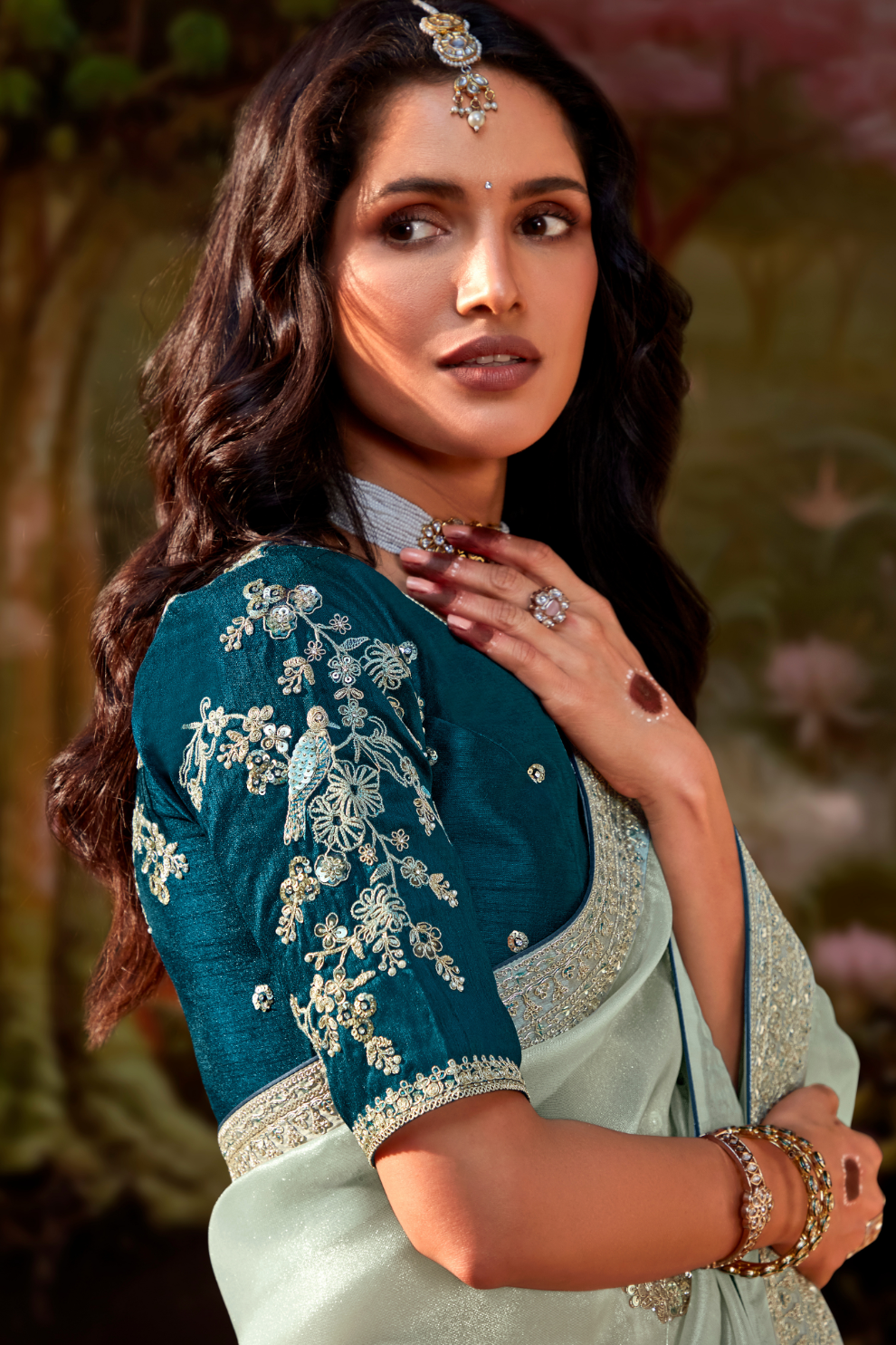 Dolla Silk Embroidered Wedding Saree with Contrast Blouse Design