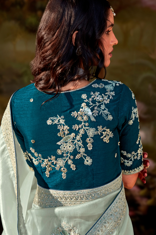 Dolla Silk Embroidered Wedding Saree with Contrast Blouse Design