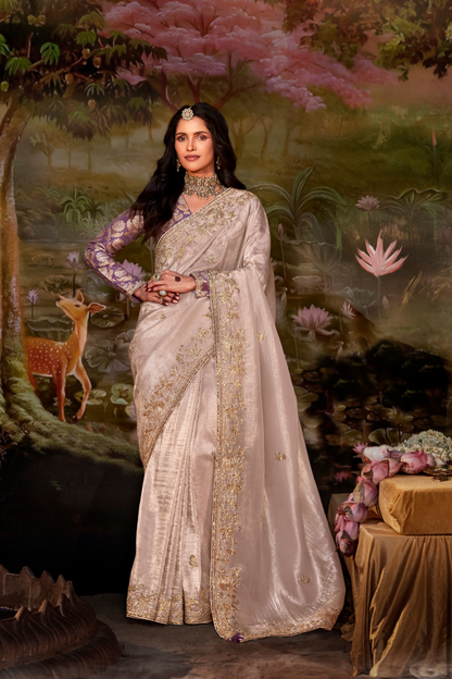 Dolla Silk Embroidered Wedding Saree with Contrast Blouse Design