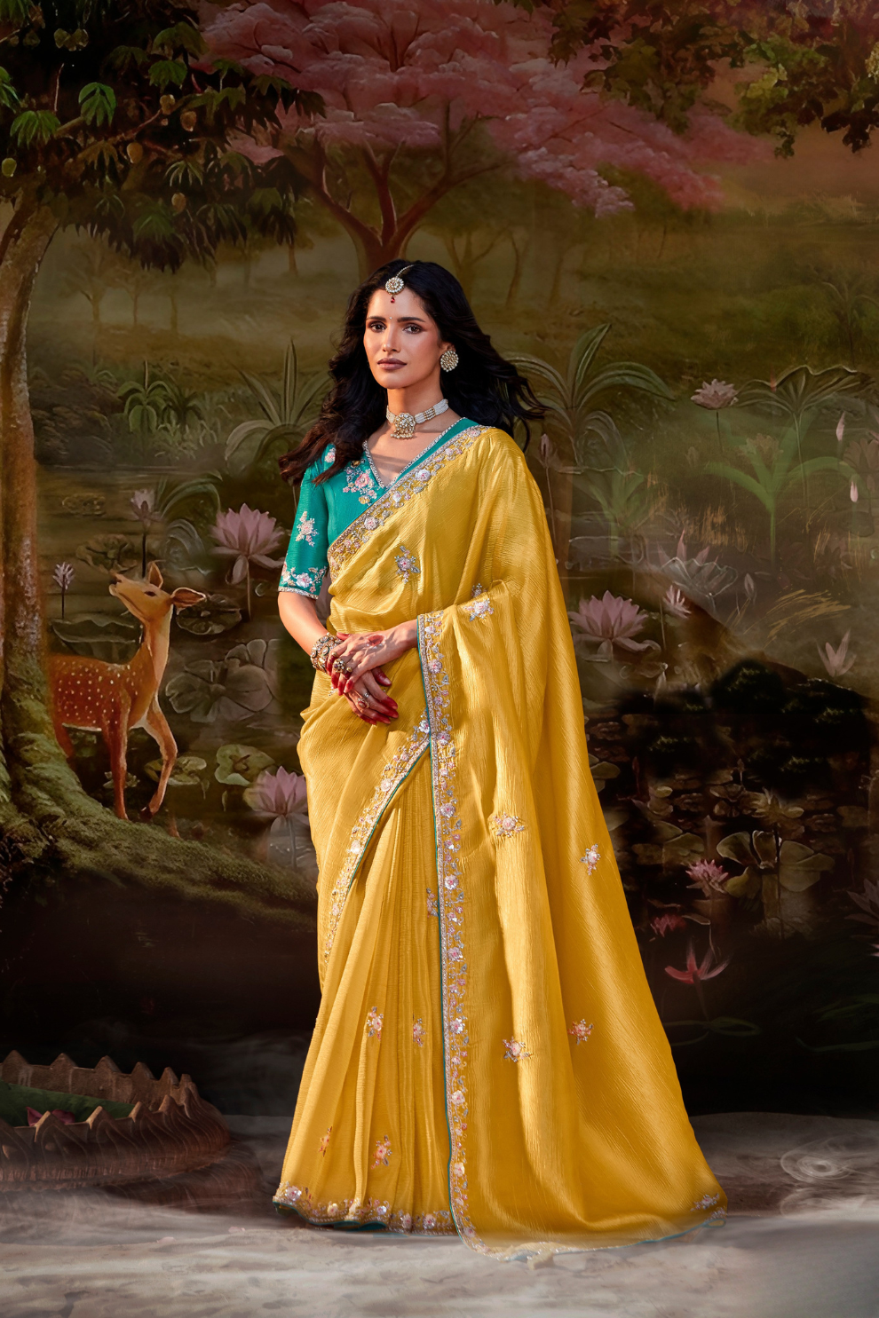 Dolla Silk Embroidered Wedding Saree with Contrast Blouse Design