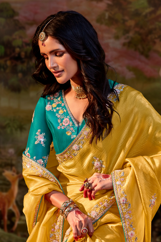 Dolla Silk Embroidered Wedding Saree with Contrast Blouse Design