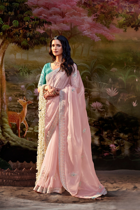 Dolla Silk Embroidered Wedding Saree with Contrast Blouse Design