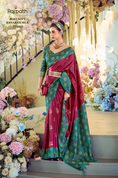 Soft Silk Saree with Traditional Ikkat Border - LaVante Fashion