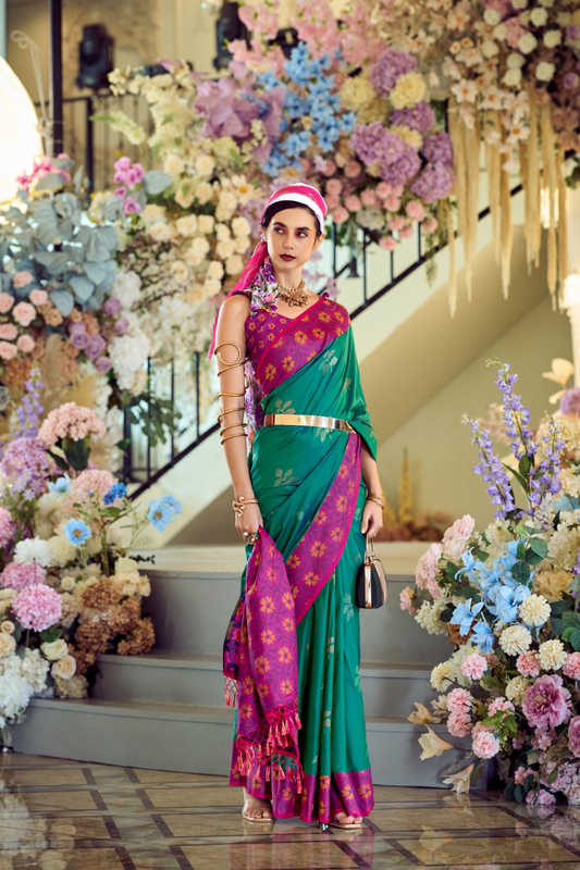 Soft Silk Saree with Traditional Ikkat Border - LaVante Fashion