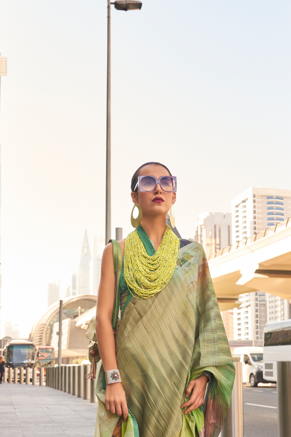 Stylish Swiss Satin Saree with Premium Digital Artwork Prints