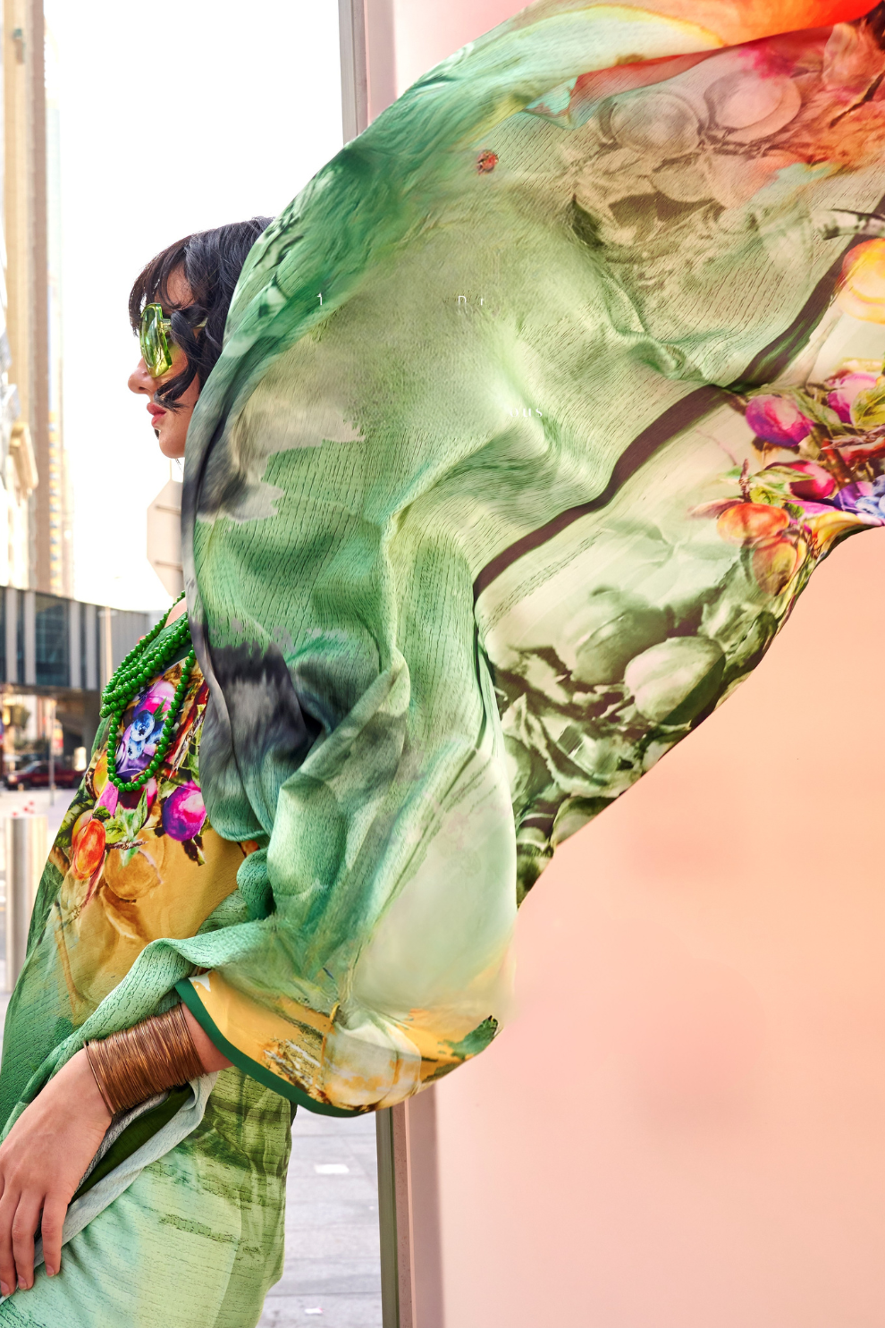 Stylish Swiss Satin Saree with Premium Digital Artwork Prints