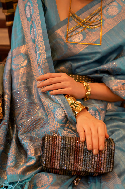 Woven Tussar Silk Saree with Elegant Sequins Work