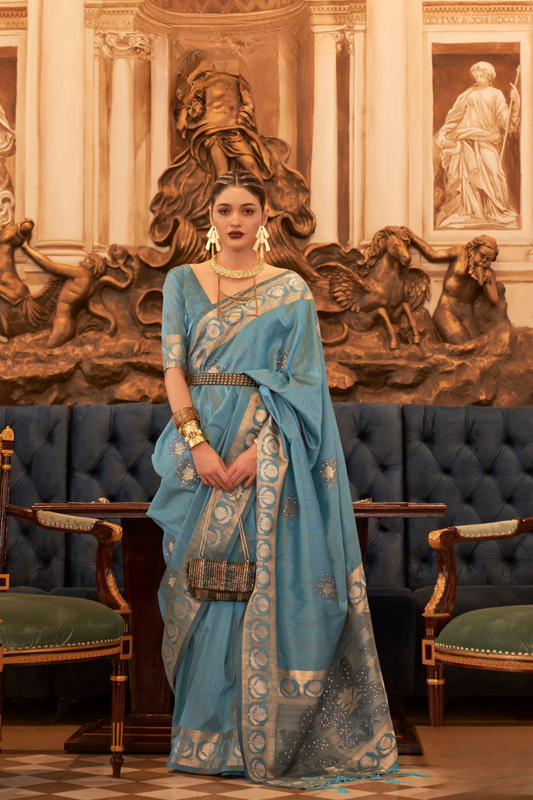 Woven Tussar Silk Saree with Elegant Sequins Work