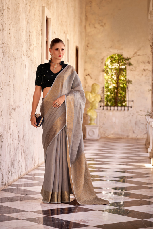 Elegant Tissue Linen Drape with Rich Velvet Contrast Blouse - LaVante Fashion