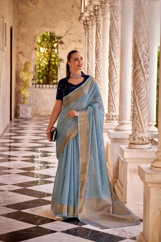 Elegant Tissue Linen Drape with Rich Velvet Contrast Blouse - LaVante Fashion