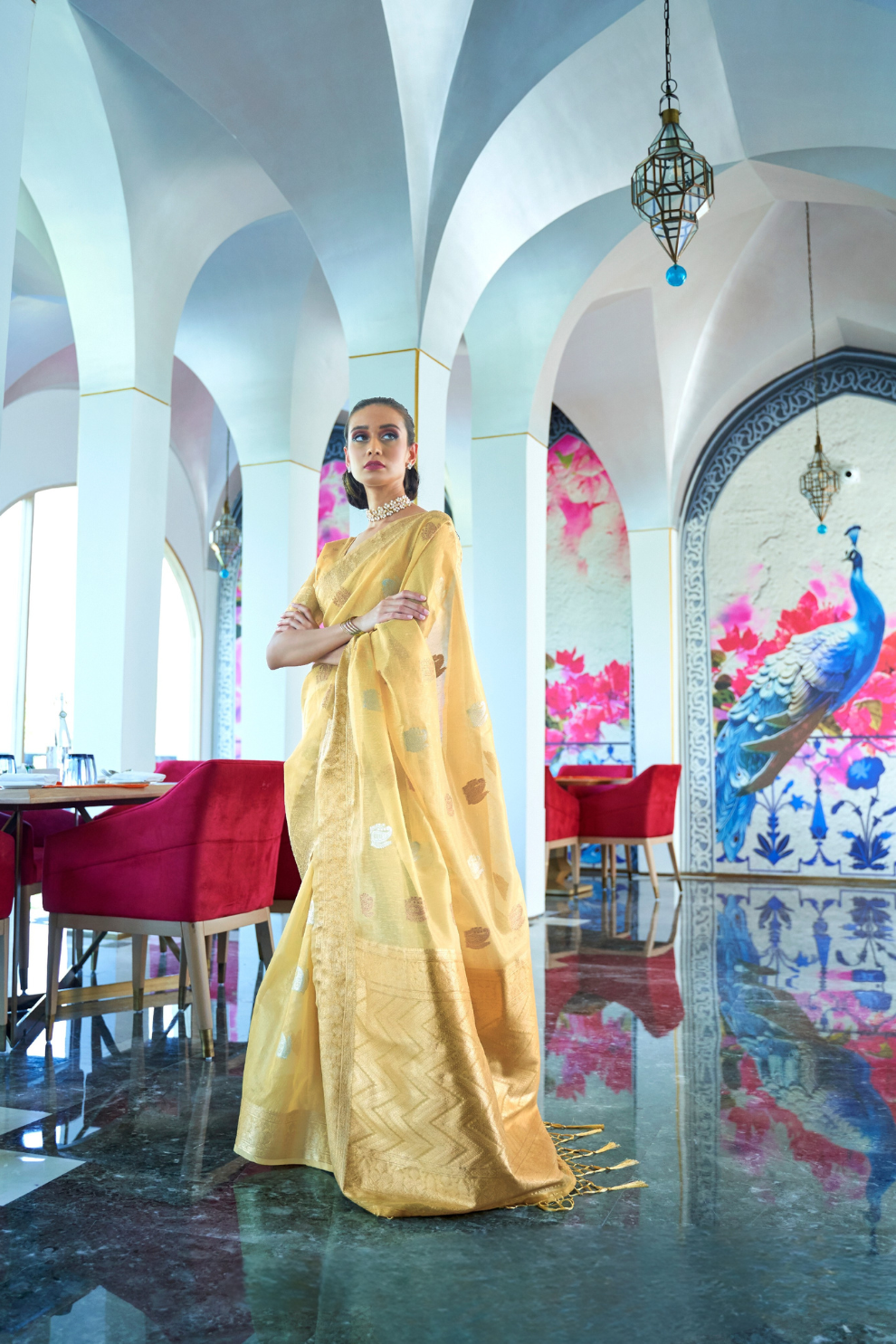 Tissue Finish Silk Saree with Blouse for Special Events