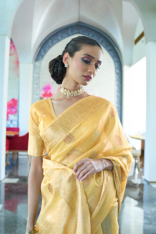 Tissue Finish Silk Saree with Blouse for Special Events