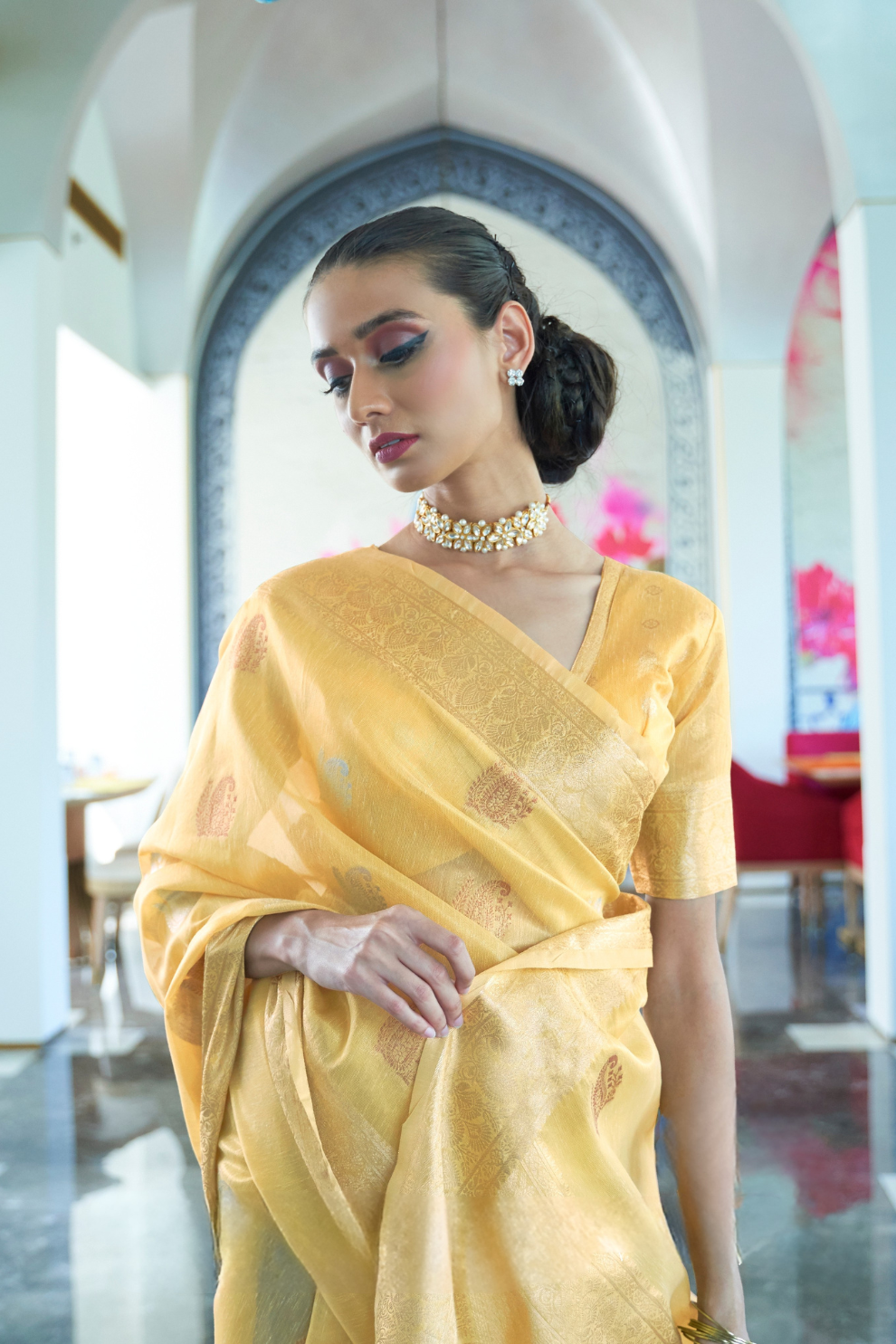 Tissue Finish Silk Saree with Blouse for Special Events