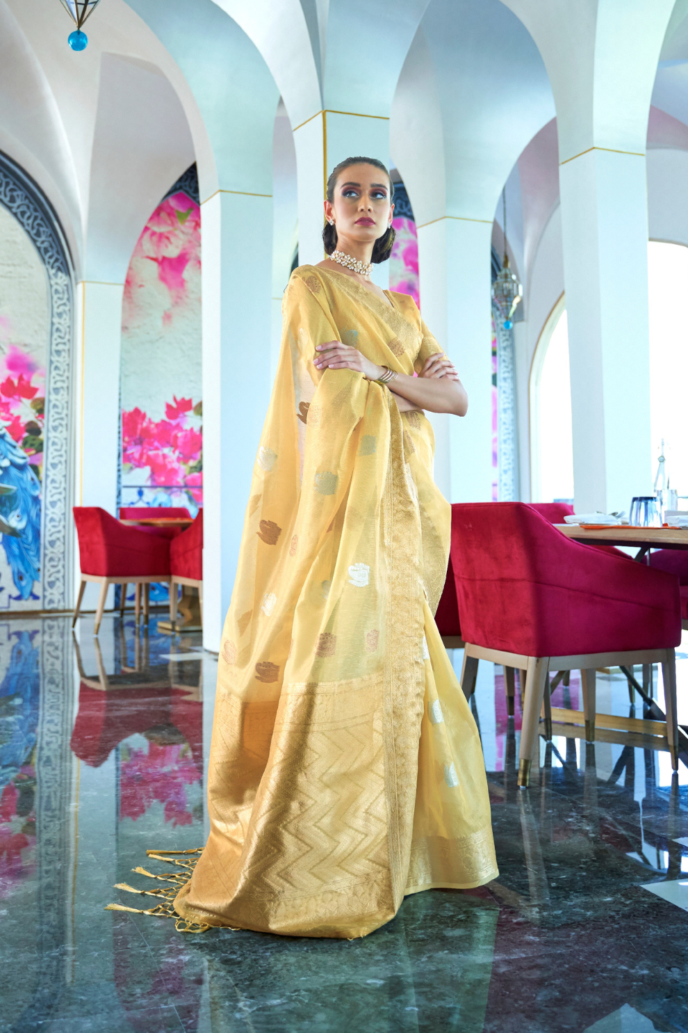 Tissue Finish Silk Saree with Blouse for Special Events