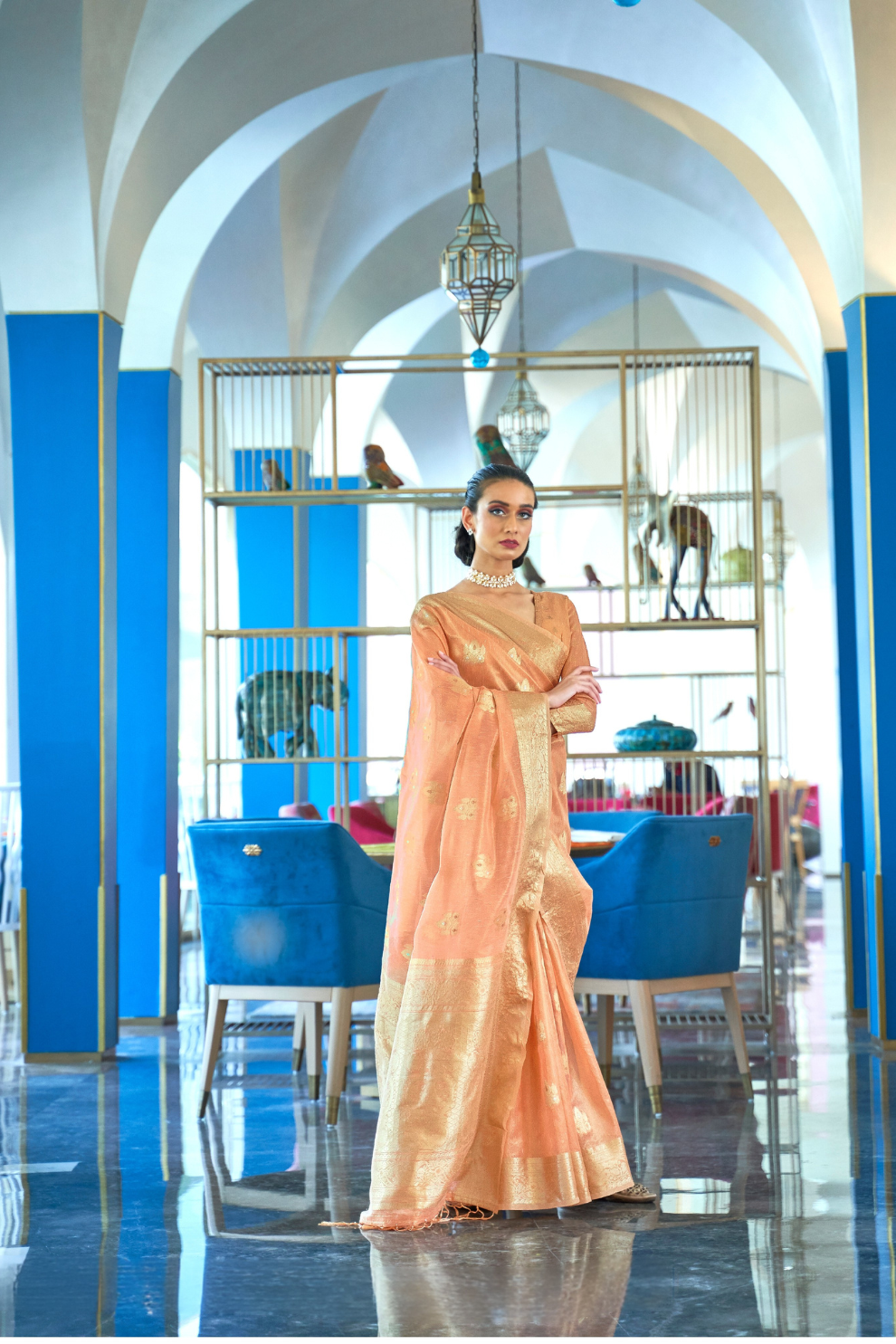 Tissue Finish Silk Saree with Blouse for Special Events