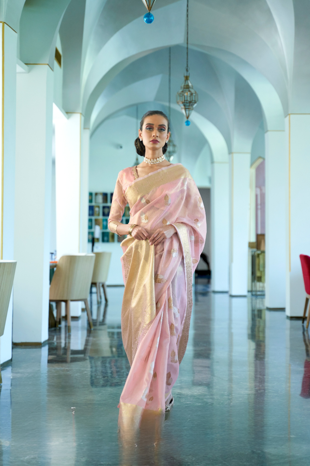 Tissue Finish Silk Saree with Blouse for Special Events