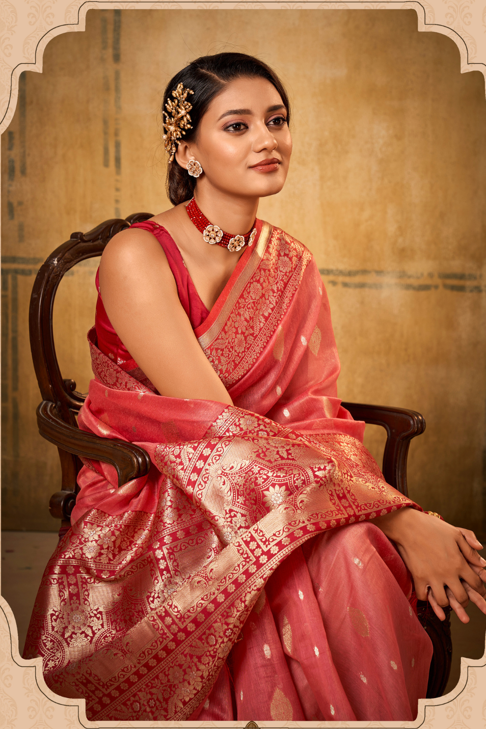 Tissue Silk Elegance Draped in a Striking Contrast Border