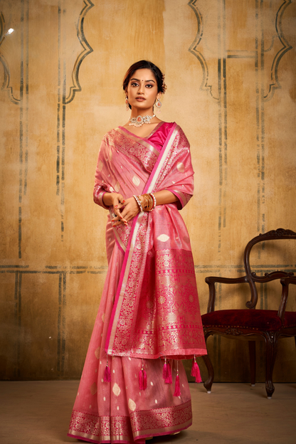 Tissue Silk Saree with Striking Contrast Border