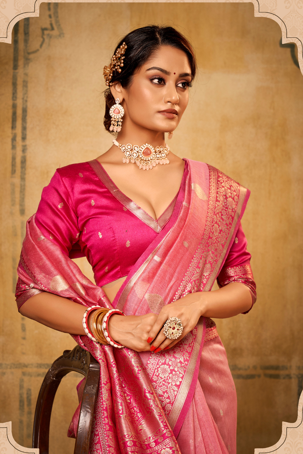 Tissue Silk Elegance Draped in a Striking Contrast Border