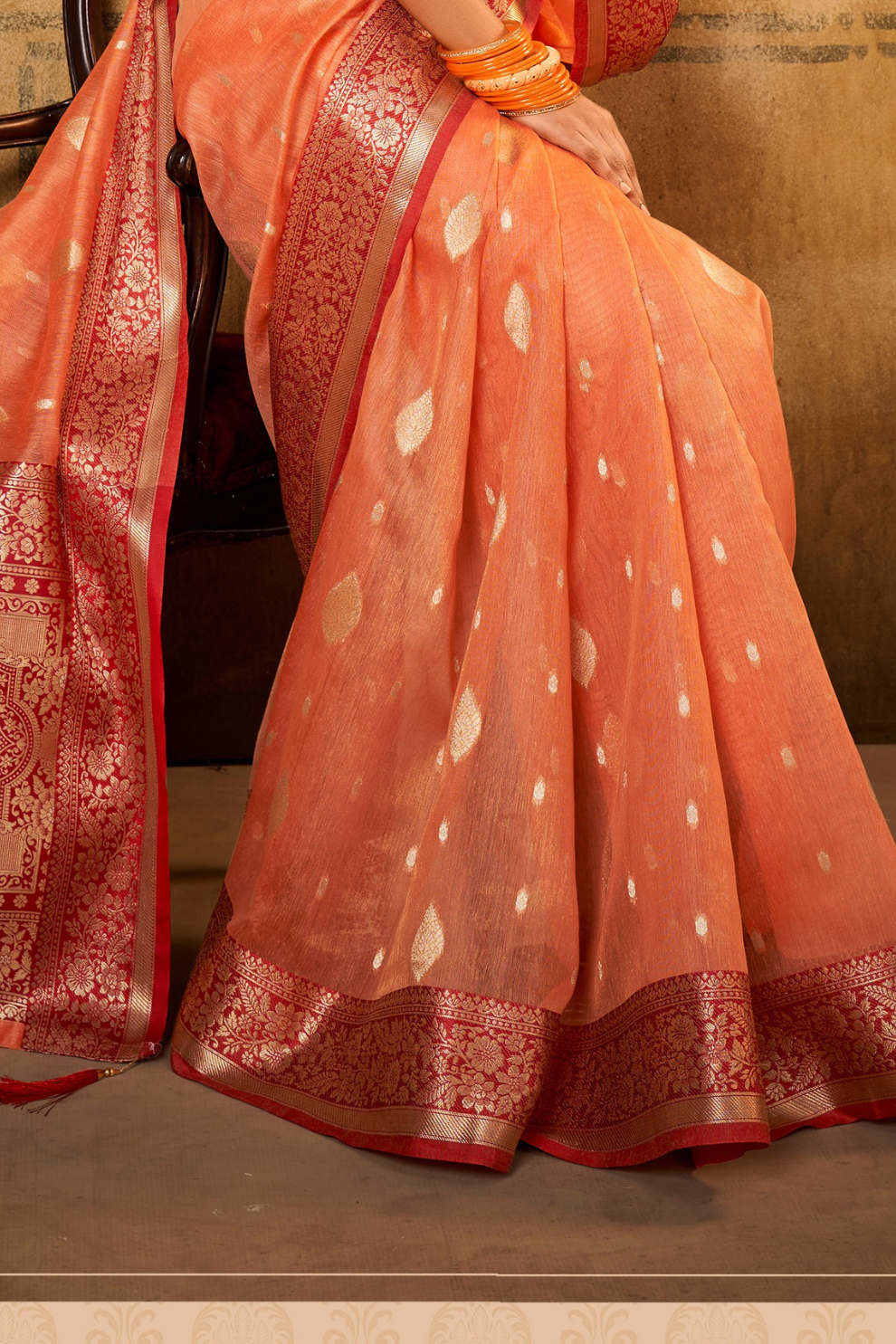 Tissue Silk Elegance Draped in a Striking Contrast Border