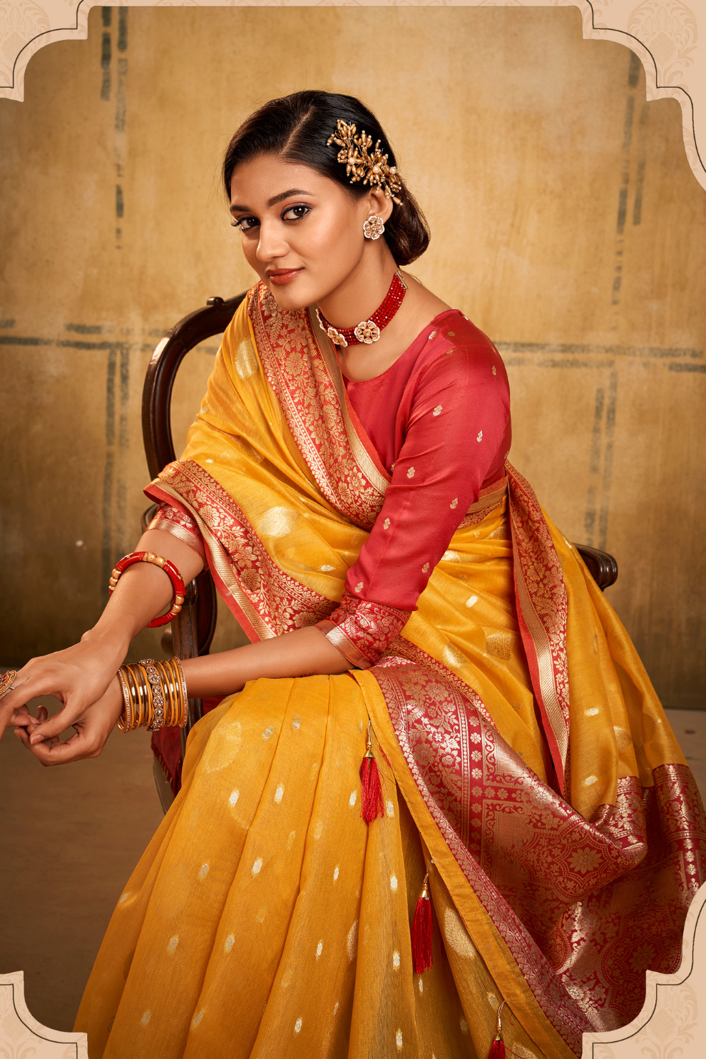 Tissue Silk Elegance Draped in a Striking Contrast Border