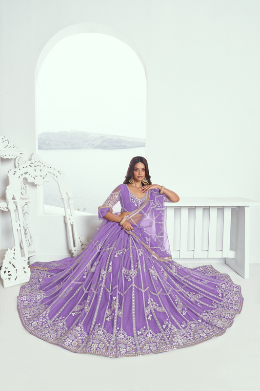 Graceful Net Lehenga Choli with Intricate Embroidery for Engagement Wear