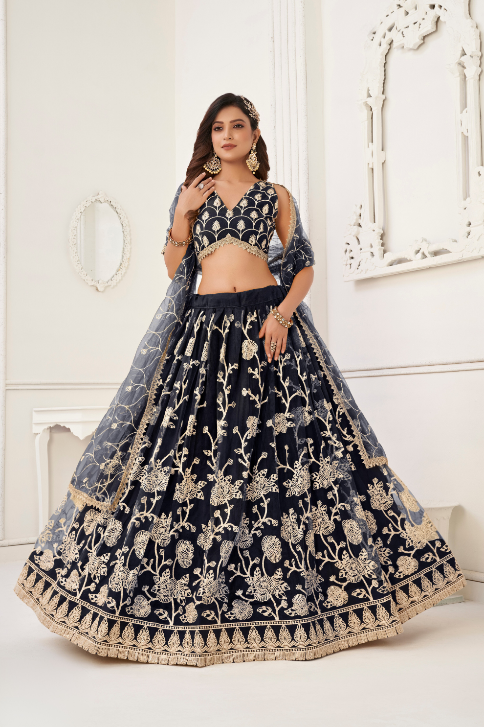 Trendy Butterfly Net Lehenga Choli with Intricate Thread & Sequin Work