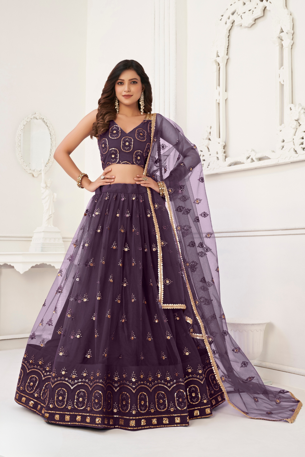 Trendy Butterfly Net Lehenga Choli with Intricate Thread & Sequin Work