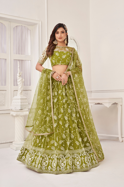 Trendy Butterfly Net Lehenga Choli with Intricate Thread & Sequin Work