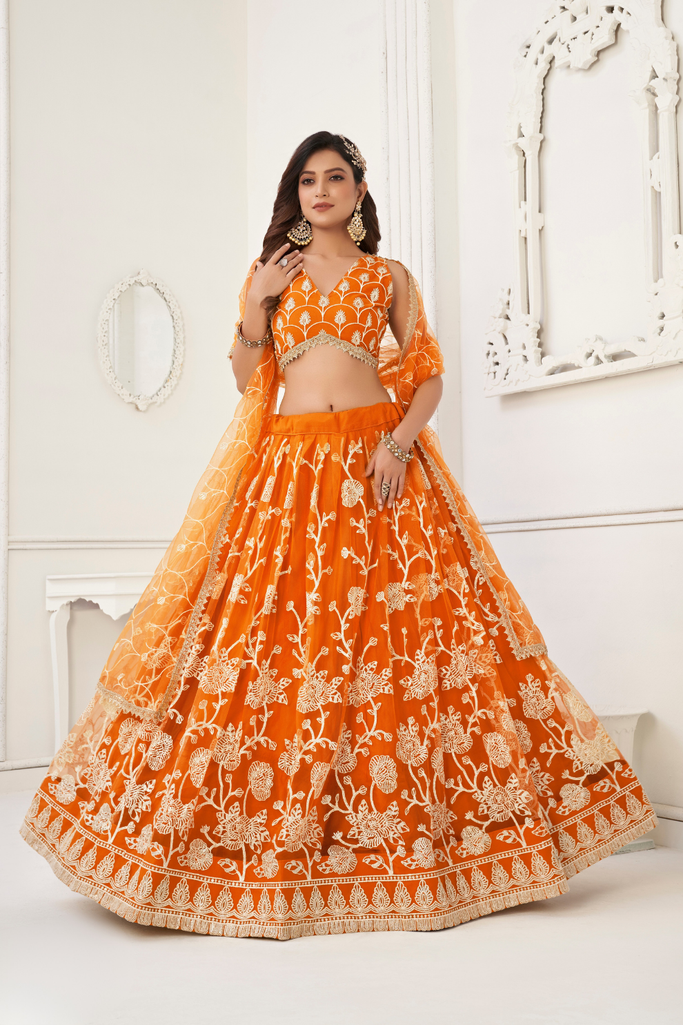 Trendy Butterfly Net Lehenga Choli with Intricate Thread & Sequin Work
