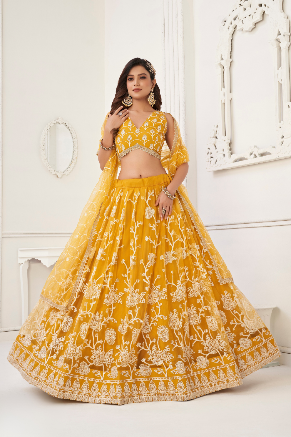 Trendy Butterfly Net Lehenga Choli with Intricate Thread & Sequin Work