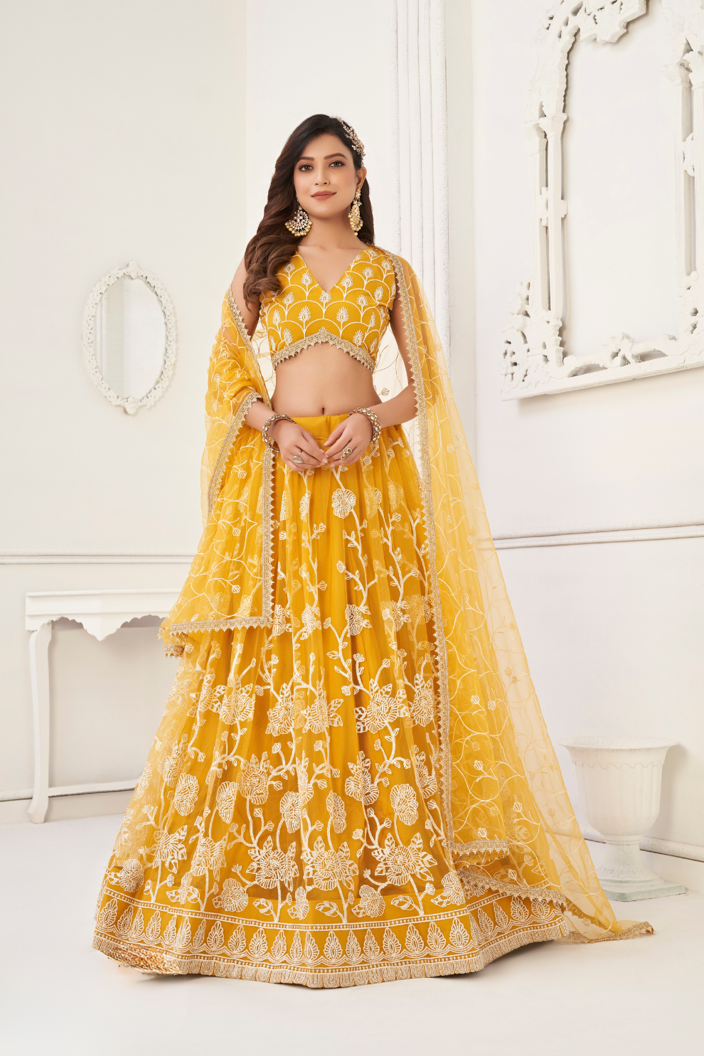 Trendy Butterfly Net Lehenga Choli with Intricate Thread & Sequin Work