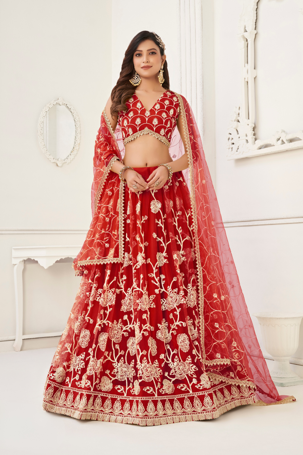 Trendy Butterfly Net Lehenga Choli with Intricate Thread & Sequin Work