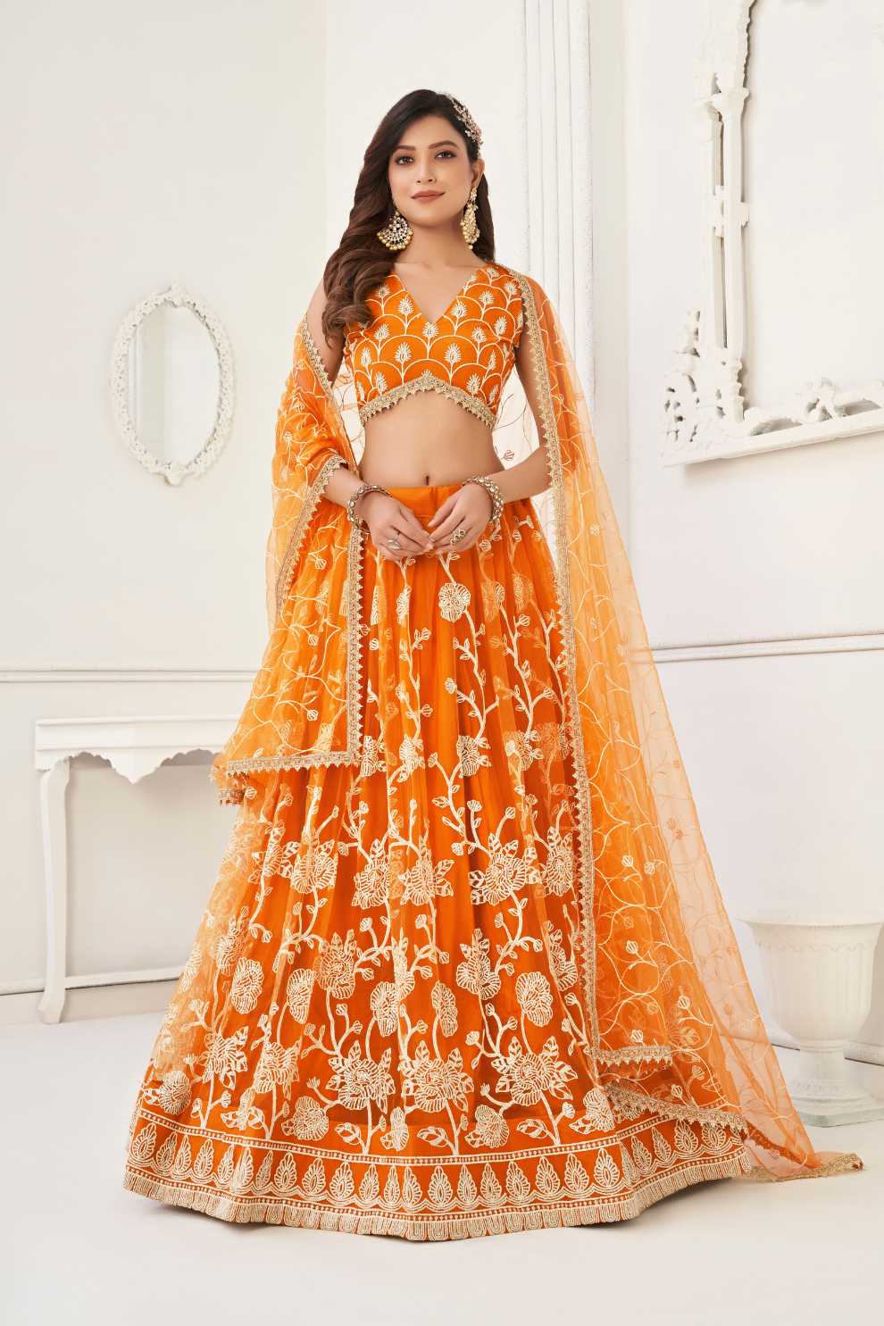 Trendy Butterfly Net Lehenga Choli with Intricate Thread & Sequin Work
