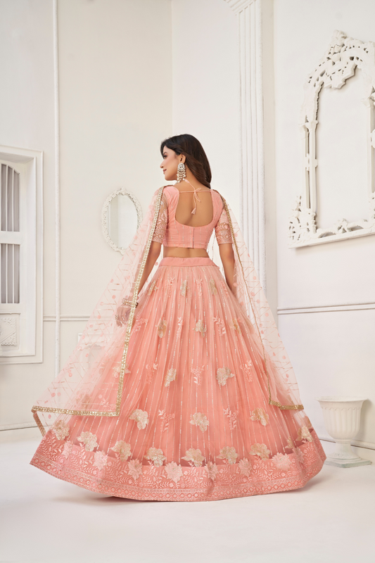 Glamorous Party Wear Lehenga in Butterfly Net with Embroidery Work