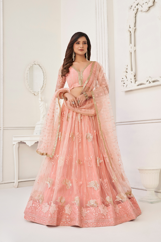 Glamorous Party Wear Lehenga in Butterfly Net with Embroidery Work