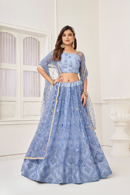 Glamorous Party Wear Lehenga in Butterfly Net with Embroidery Work