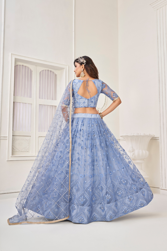 Glamorous Party Wear Lehenga in Butterfly Net with Embroidery Work