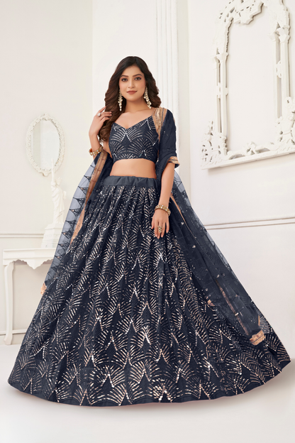 Trendy Butterfly Net Lehenga Choli with Intricate Thread & Sequin Work