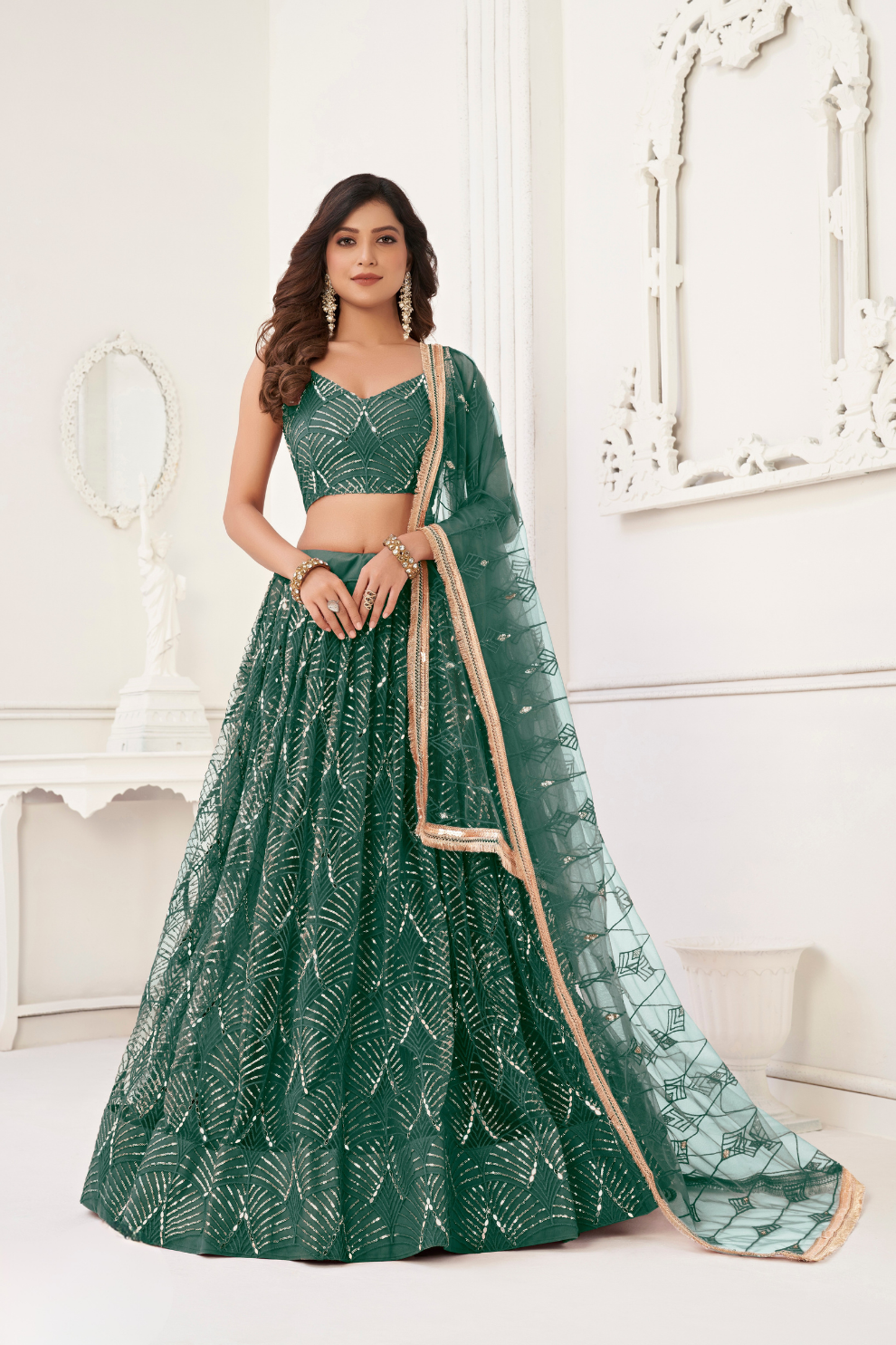 Trendy Butterfly Net Lehenga Choli with Intricate Thread & Sequin Work