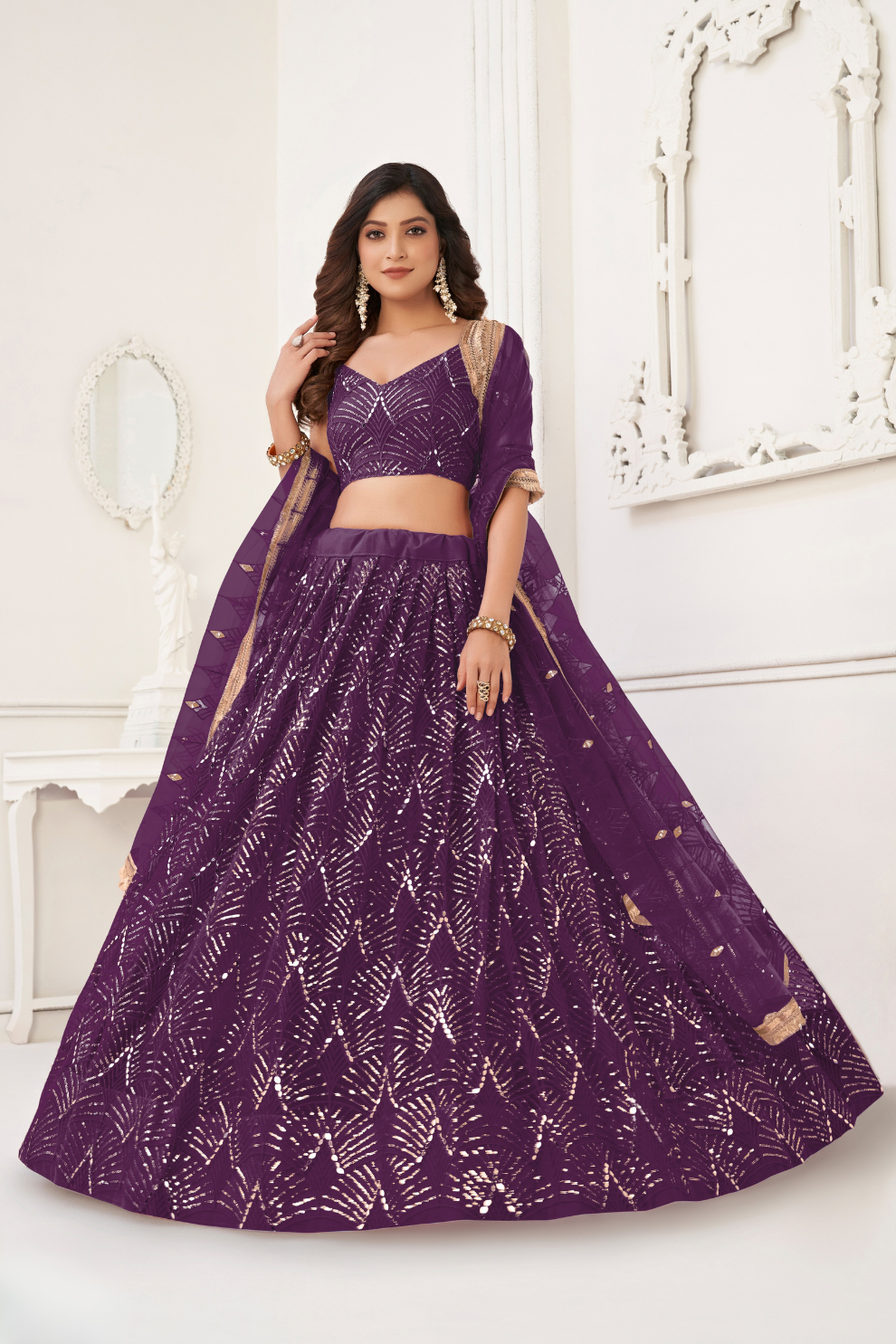 Trendy Butterfly Net Lehenga Choli with Intricate Thread & Sequin Work