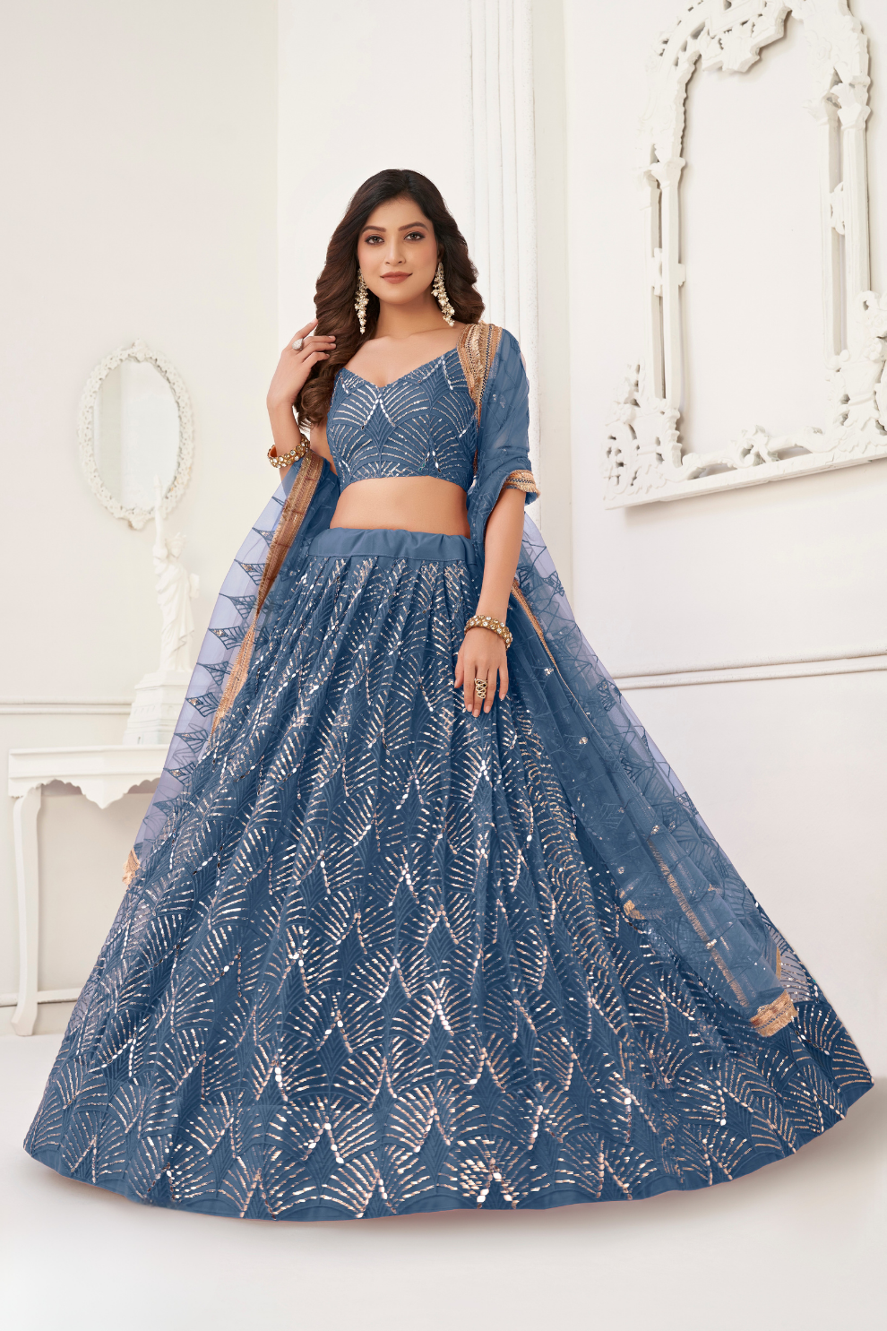 Trendy Butterfly Net Lehenga Choli with Intricate Thread & Sequin Work