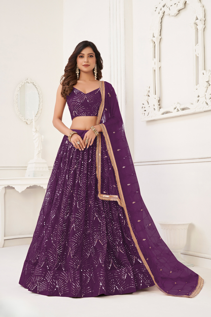 Trendy Butterfly Net Lehenga Choli with Intricate Thread & Sequin Work