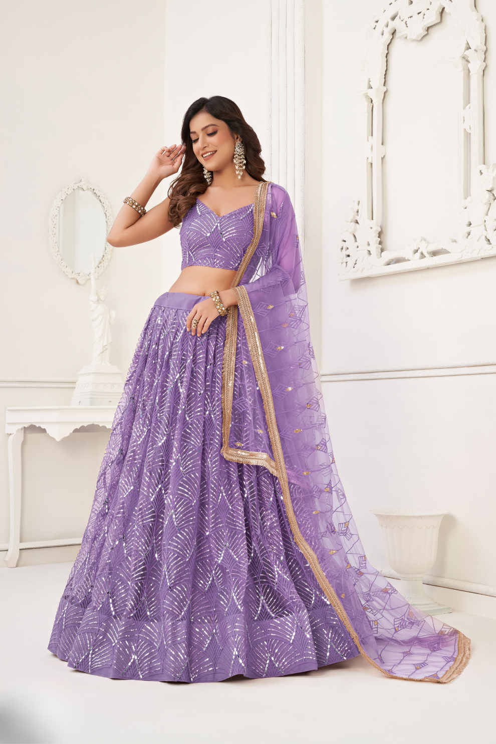 Trendy Butterfly Net Lehenga Choli with Intricate Thread & Sequin Work