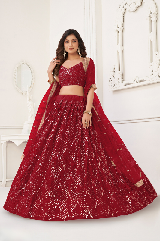 Trendy Butterfly Net Lehenga Choli with Intricate Thread & Sequin Work